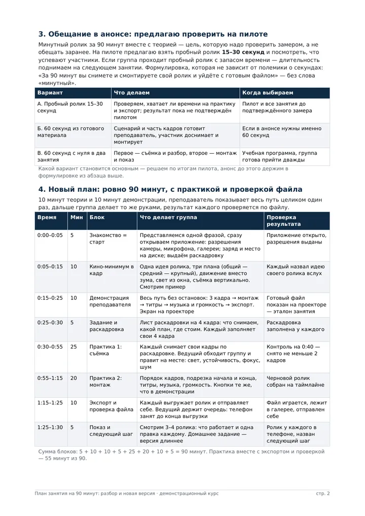 Страница готового PDF: новый план занятия ровно на 90 минут