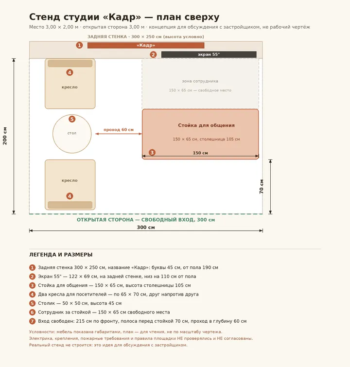 Предварительный план стенда с размерами и легендой