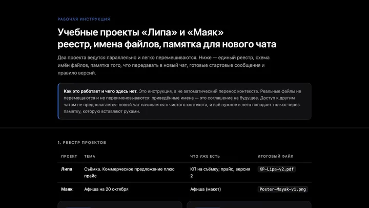 Учебный результат: организовать несколько проектов с ИИ-агентом