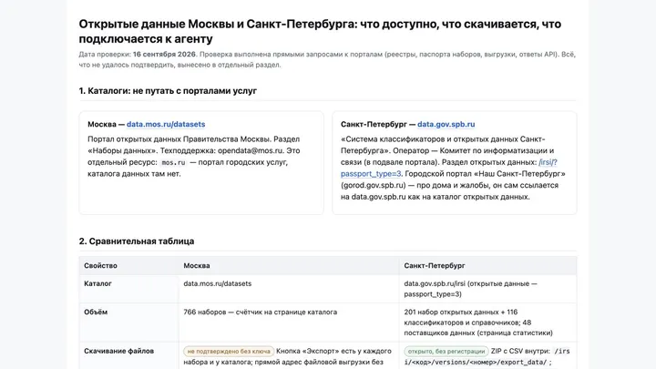 Начало сравнительной таблицы, которую собрал агент.
