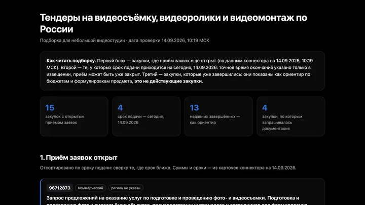 Оформленная подборка реальных карточек с датой поиска